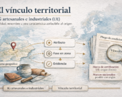 Imagen ilustrativa del vínculo entre origen geográfico, fases de producción y características protegidas en productos no agrícolas según el Reglamento (UE) 2023/2411.